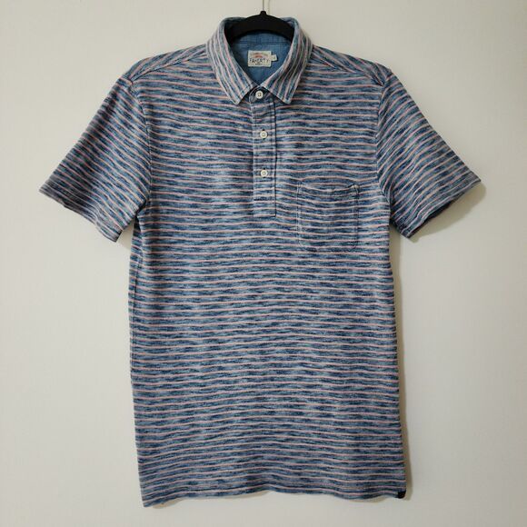 Faherty Mens Short Sleeve T-Shirt Polo Striped Blue Pink Cotton MKC0037-BAP XS/S - Picture 2 of 8